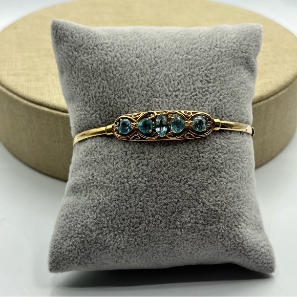 10k womens blue topaz art deco Elegant Blue and Gold Bracelet regency